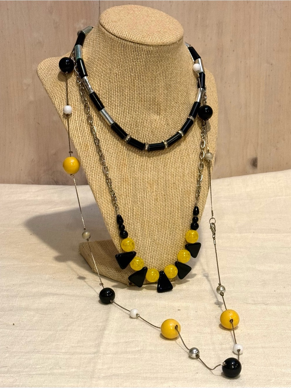 Trio of black & yellow necklaces